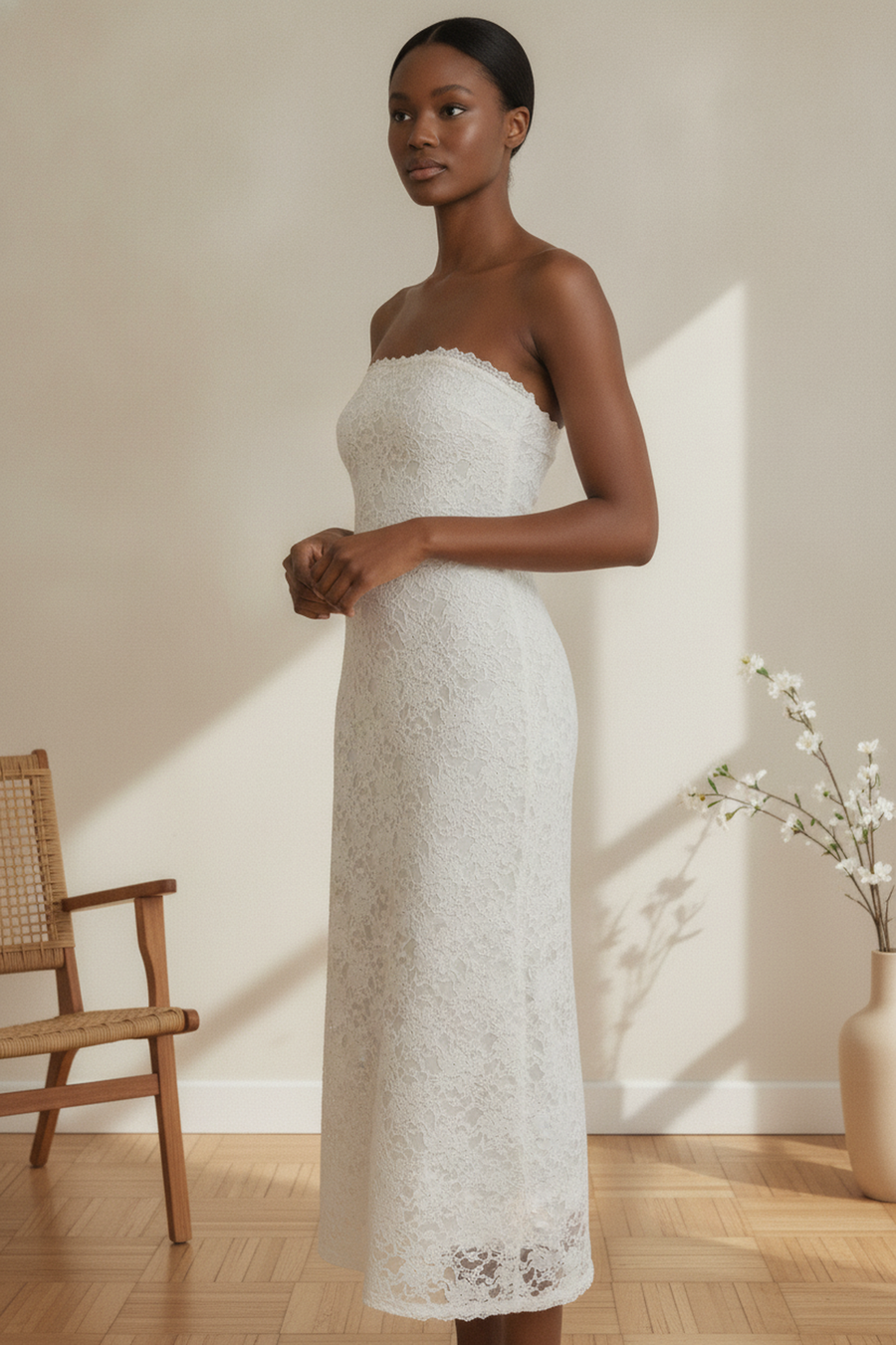 Artice Strapless Lace Maxi Dress on model