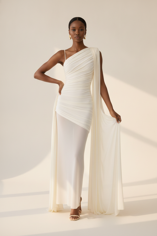 Asher Slinky One-Shoulder Maxi Dress on model