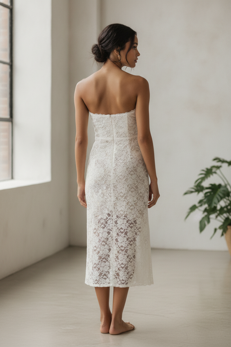 Artice Strapless Lace Maxi Dress on model