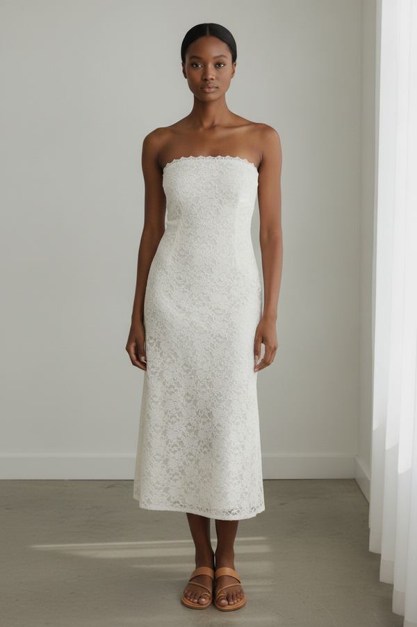 Artice Strapless Lace Maxi Dress on model
