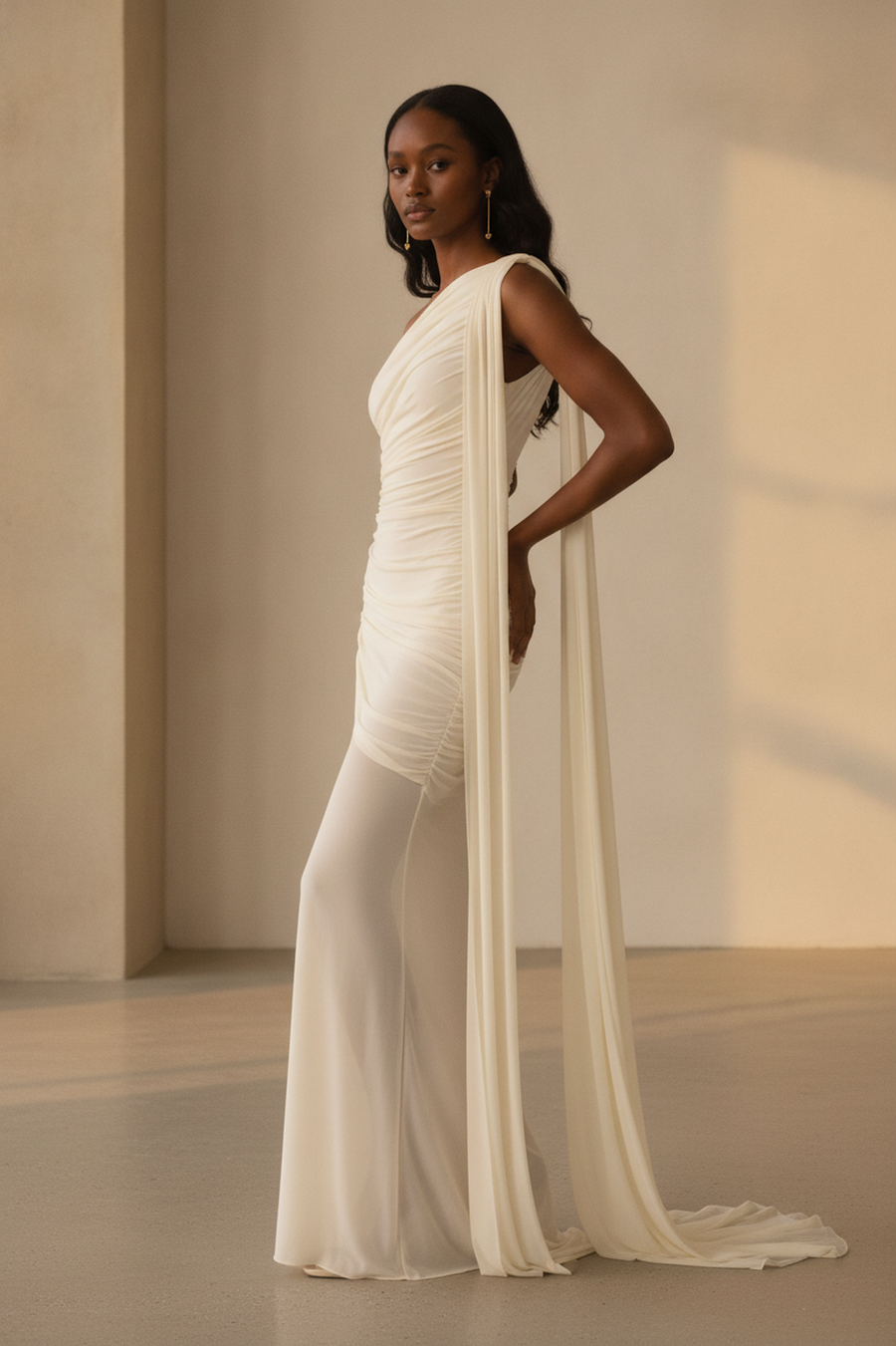 Asher Slinky One-Shoulder Maxi Dress on model