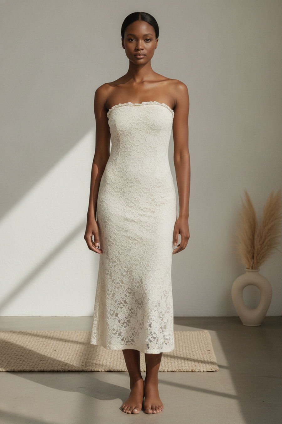 Artice Strapless Lace Maxi Dress on model