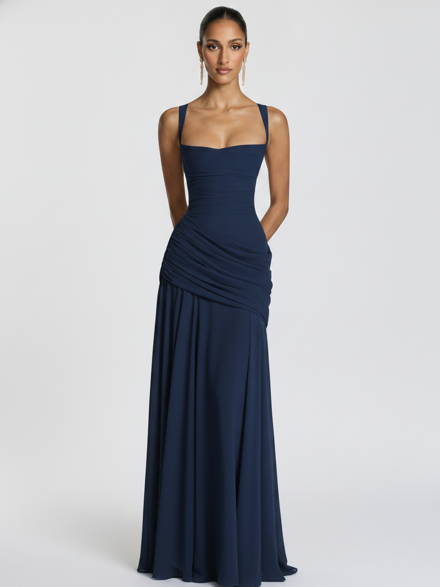 The Flared Midi in Dark blue