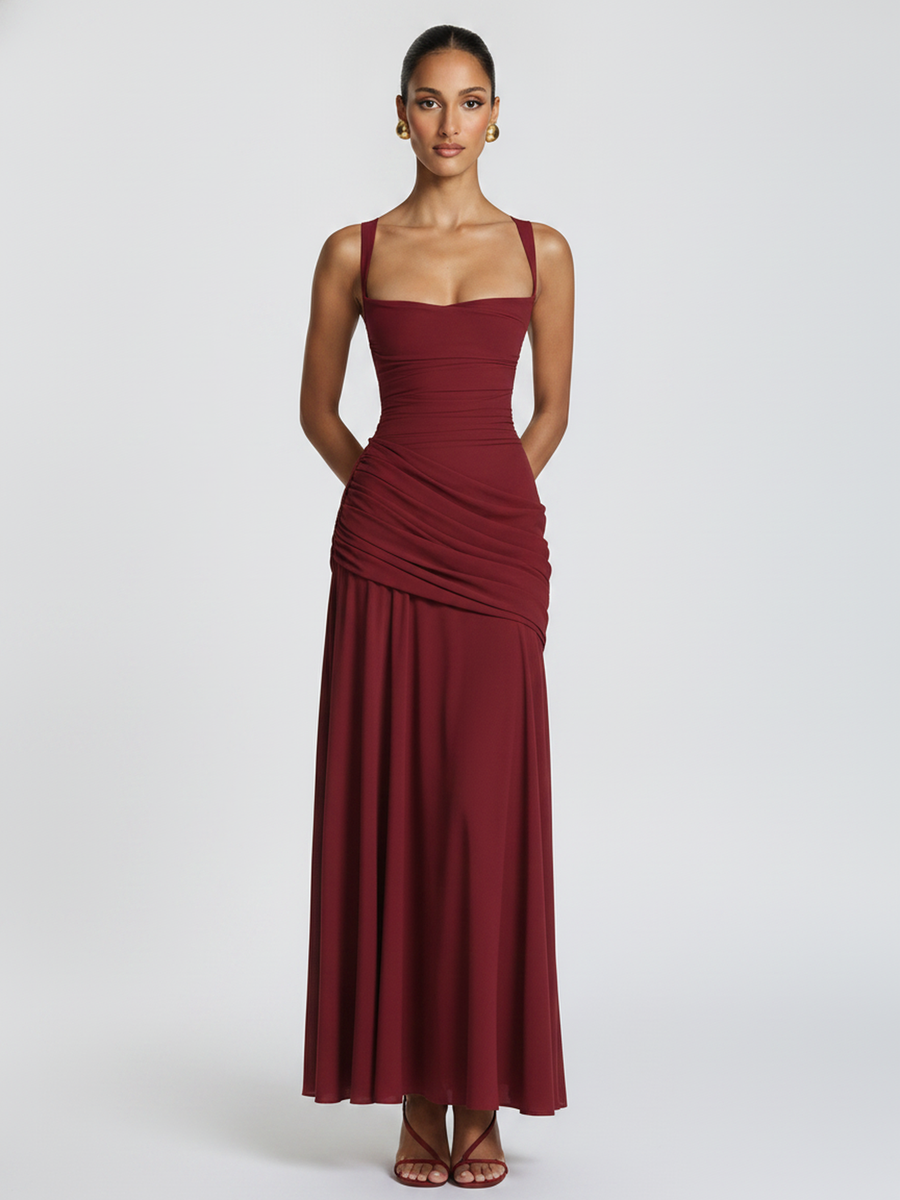 The Flared Midi in Wine red