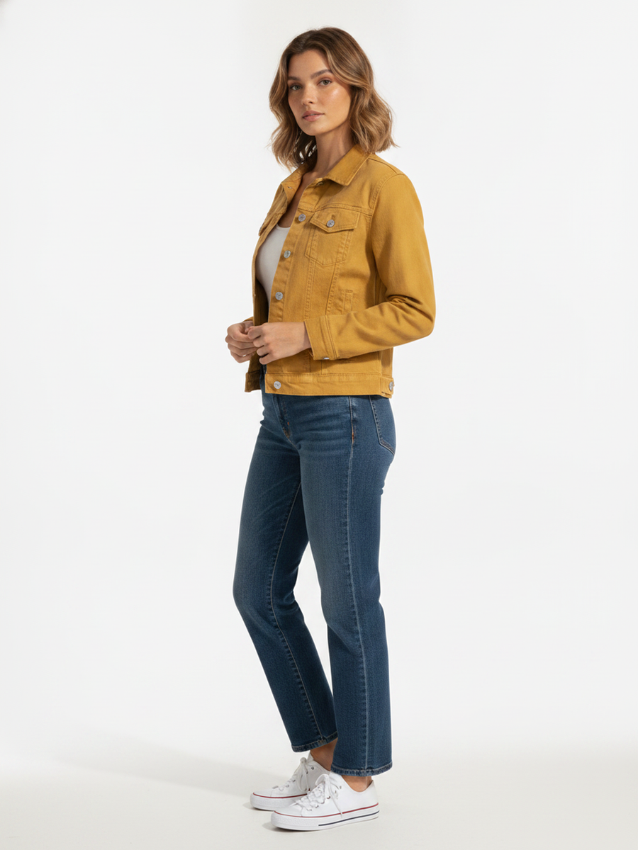 The Denim Jacket on model, side
